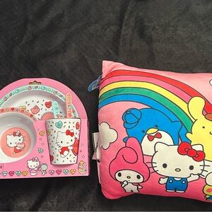 HELLO KITTY Kid's 5 Piece Dinnerware Set - and travel pillow